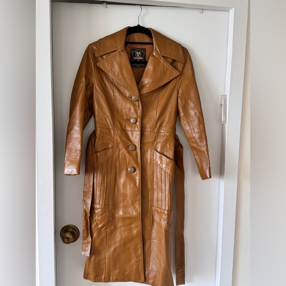 BRAND NEW! Vintage Camel Trench Leather Jacket - Picture 1 of 4